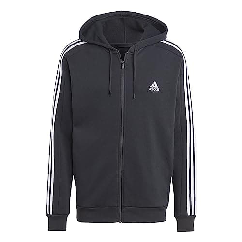 Image of adidas Men's Essentials Fleece 3-Stripes Full-Zip Hoodie, Black/White, M