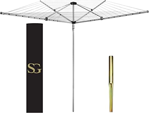 Image of SG Traders 4 Arm 40m Rotary Washing Line Outdoor, Heavy Duty Large Clothes Rotating Airer Dryer Garden use, Easy to Open and Close along with Ground Spike and Cover, Silver (40m)