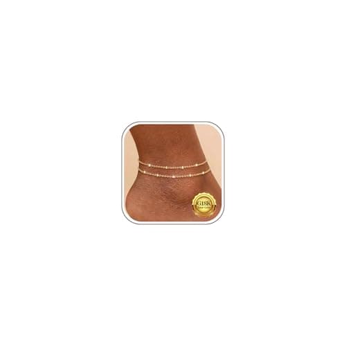 Image of Kenivira Gold Anklets for Women, 18K Dainty Layered Waterproof Adjustable Beach Ankle Bracelets