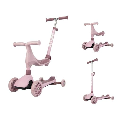 Image of ATOM 4-in-1 Evolve Scooter for Kids | From Bobble Bike to Parent Handle Ride-On to Tilt-to-Steer Move N Groove Scooter to Mini Cruiser | Adjustable Handle & Seat Height | Available in Pink or Blue 2+