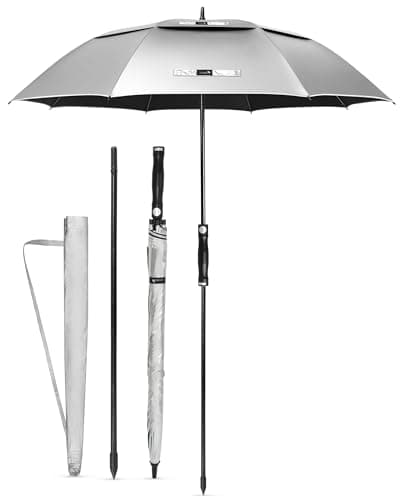 Image of ZOMAKE UV Golf Umbrella for Sun Protection,Large Sun Umbrella Windproof and Rainproof Strong UPF 50+,Reflective Golfing Brolly 68In Unbreakable with Extension Pole for Men Women (Silver/Black)
