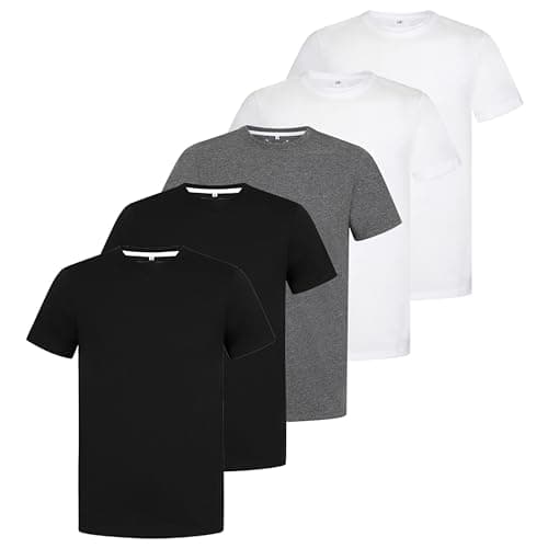 Image of Mens Plain T-Shirts 5 Pack Short Sleeve Crew Neck Cotton Boys Undershirts Running Gym Sport Tees Workwear Workout Tees for Men (UK, Alpha, S, Regular, Regular, Grey Mix 5 Pack)