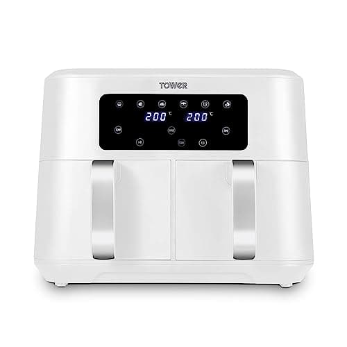 Image of Tower T17137WHT Vortx 8.5L Dual Basket Air Fryer with Dual Cook Function, 2400W, White & Chrome