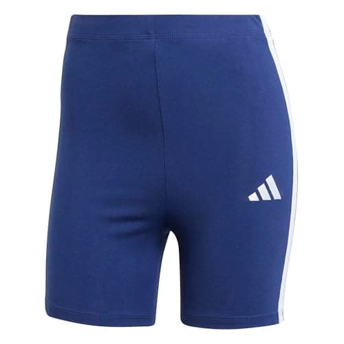 Image of adidas Women's Essentials 3-Stripes HIGH Waisted Biker Shorts, Dark Blue/White, XL