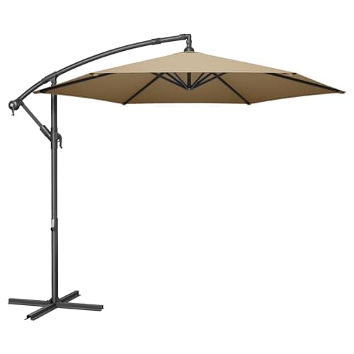 Image of SONGMICS Cantilever Garden Patio Parasol Umbrella with Base, 3m Offset Parasol, Banana Hanging Umbrella, Sunshade UPF 50+, Crank for Opening Closing, Taupe GPU116K01V1