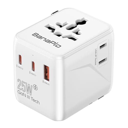 Image of Universal Travel Adapter Worldwide, 25W All-in-One Travel Plug Adapter with 2 USB-C PD and 1 USB-A QC3.0, Dual 10A Fuses, All In One International Power Adapter for UK EU US AUS Asia 150+ Countries