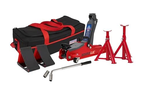 Image of Sealey 1020LEBAGCOMBO Trolley Jack 2tonne Low Entry Short Chassis - Red & Accessories Bag Combo