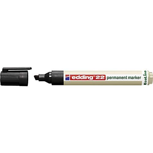 Image of edding 22 Ecoline permanent marker - black - 1 pen - chisel tip 1-5 mm - waterproof, quick-drying, smear-proof pens - for cardboard, plastic, glass, wood, metal and fabric - refillable