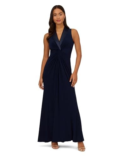 Image of Adrianna Papell Women's Jersey Tuxedo Gown Special Occasion Dress, Midnight, 20