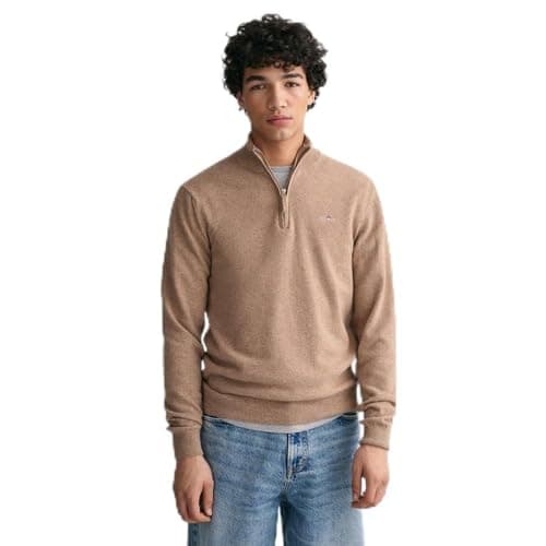 Image of GANT Superfine Lambswool Half Zip, Dk. Sand Melange, XXL