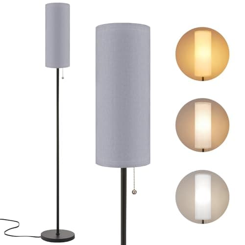 Image of Aooshine Grey Floor Lamp for Living Room, Floor Lamps for Bedrooms with 3 Color Temperatures Bulb, 64" Standing lamp for Bedroom, Minimalist Pole Lamp, Grey Shade & Black Pole(Bulb Included)