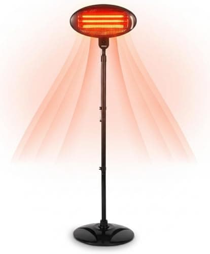 Image of Patio Heater Outdoor 2KW Free Standing Electric – Adjustable Height & Angle Infrared Garden Heater with 3 Heat Settings (650W/1350W/2000W), Waterproof & Weatherproof – Black