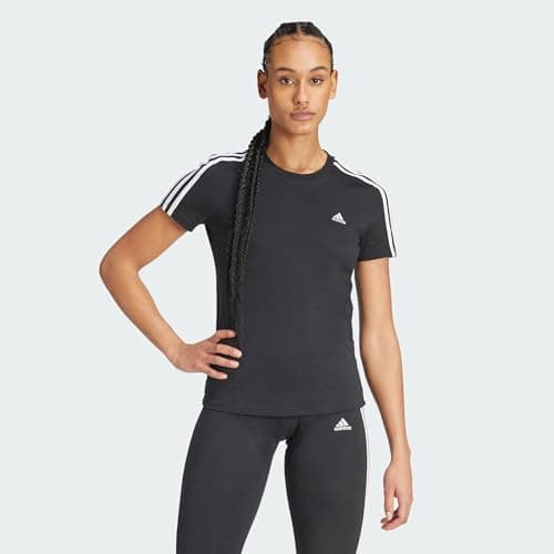 Image of adidas Women's Essentials Slim 3-Stripes Tee, Black / White, M