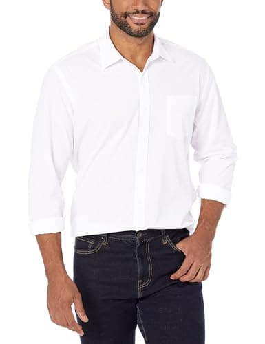 Image of Amazon Essentials Men's Regular-Fit Long-Sleeve Casual Poplin Shirt, White, XS