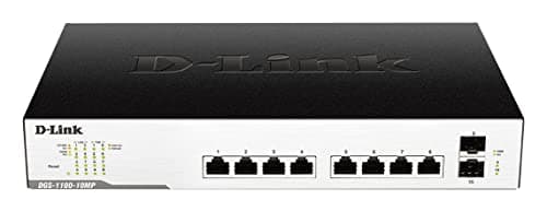 Image of D-Link DGS-1100-10MPV2/B - 10-Port Gigabit PoE Smart Managed Switch with 8 PoE and 2 SFP Ports, 130W PoE power budget, 802.3af/at, VLAN, layer 2 features, QoS, 802.3az EEE, Fanless - UK power cord