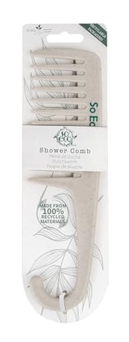 Image of So Eco Shower Comb - Wide-Tooth Detangling Comb for Wet & Dry Hair with Curved Handle, Made from 100% Post-Consumer Recycled Material, Distributes Conditioner & Reduces Hair Breakage