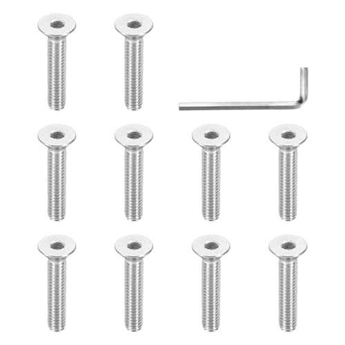 Image of PATIKIL 1/4-20 x 1-3/8" Flat Head Socket Cap Screws, 10 Pcs Flat Countersunk Bolts Hex Socket Drive 304 Stainless Steel Machine Screws UNC Coarse Full Thread with Hex Spanner