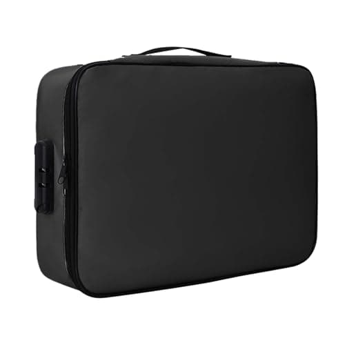 Image of Fireproof Organiser for Documents, Files, Foldable Storage Box with Zip, Lockable Protection (Black, One Size)