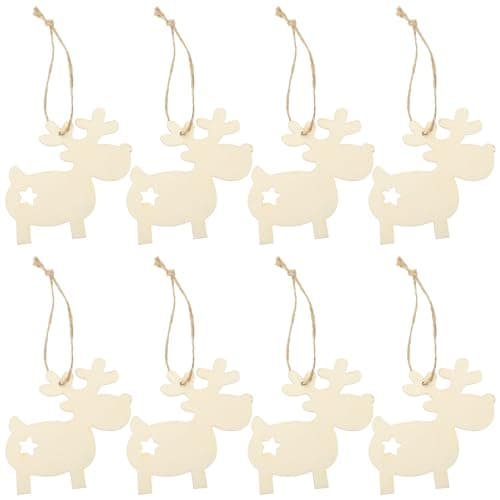 Image of 30pcs Reindeer Christmas Ornaments Wooden Deer Cutouts DIY Blank Pendants Deer Star Design Xmas Tree Decorations with Rope for Painting Tree Wall Festive Decor