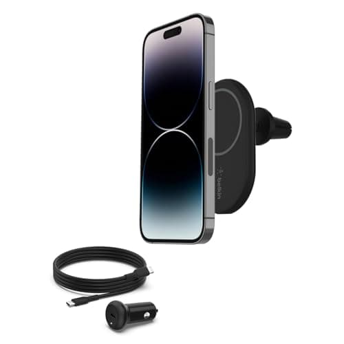 Image of Belkin BoostCharge Magnetic Wireless Car Charger, MagSafe-compatible magnetic car vent phone mount for iPhone 17, Air, 16, 15, 14, 13, 12, Pixelsnap and More (Cable and Charger Included)