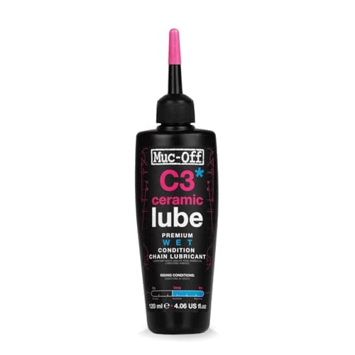 Image of Muc-Off C3 Wet Chain Lube - Ultra Durable Ceramic Bike Chain Oil with UV Dye - Long-Lasting Lubricant for Wet & Muddy Conditions - 120ml
