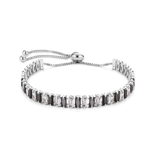 Image of CERSLIMO Bracelets for Womens - Silver Tennis Bracelet Adjustable Size for Women Girls, Crystal Ladies Bracelet | 14K White Gold Plated Cubic Zirconia Classic Elegant Tennis Bracelets for Women, Black