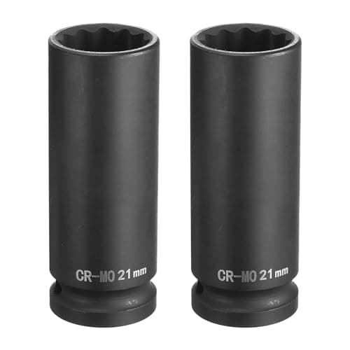 Image of sourcing map 2Pcs 12-Point Deep Impact Socket 1/2 Inch Drive 21mm Metric Chrome Molybdenum Alloy Steel Spindle Axle Nut Impact Socket