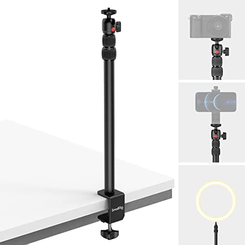 Image of SMALLRIG Camera Table Stand for Desk Mount with 1/4" Ball Head, 13"-35.4" (33-90cm) Adjustable Light Tripod, Tabletop C Clamp for Camera, Ring Light, Live Streaming, Photo Video Recording - 3488