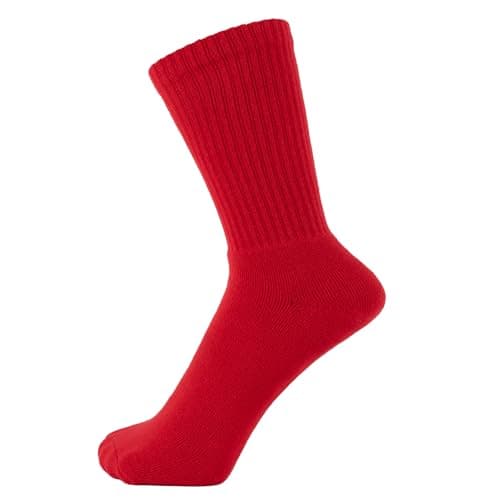 Image of ZAKIRA Combed Cotton Terry Cushioned Athletic Crew Socks – Soft Breathable Sports Socks for Men & Women, 4-6 (UK), Red