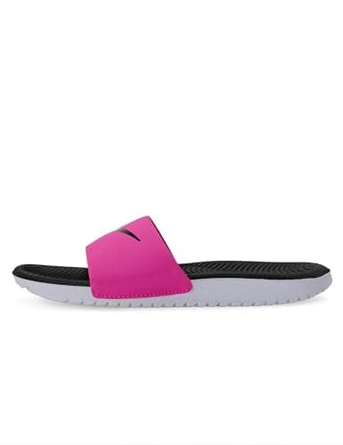 Image of Nike Kawa Little/Big Kids' Slides (FJ2250-600, Laser Fuchsia/White/Black), Laser Fuchsia/White/Black, 4 Big Kid