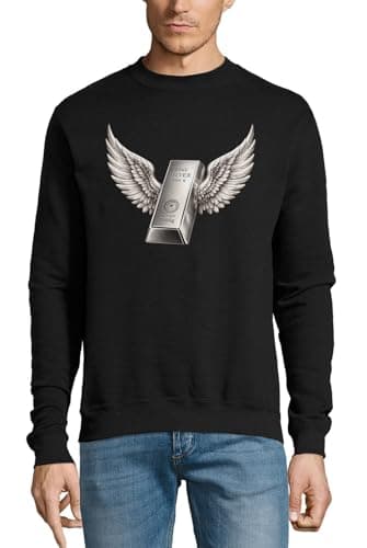 Image of Silver bar with detailed wings Cotton Sweater Sweatshirt Pullover Jumper Black Large