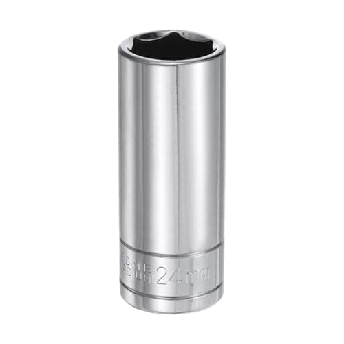 Image of sourcing map 6-Point Socket 1/2" Drive 24mm Metric 3.1" Length 45# Steel Deep Sockets Full Polishing Chrome Sockets for Car Repair Mechanical Maintenance Home Use