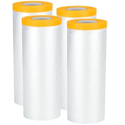 Image of 4Pcs Plastic Dust Sheet Rolls - 2.4m x 20m Extra Large Dust Sheets with Self-Adhesive Tape, Masking Film Cover Surface Rolls for Floor Protection, Painting Decorating Covering, Wall Cabinets Sofa Car