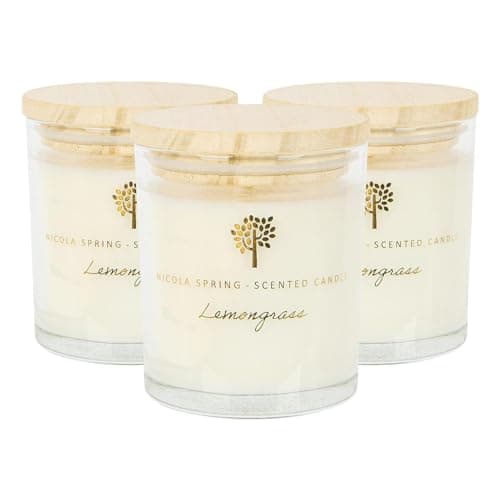 Image of Nicola Spring Lemongrass Scented Candle - 130g - 3 Pack - 21 Hour Burning Time Natural Soy Wax Single Wick Candles Relaxing Fragrance Aromatherapy Gift Set