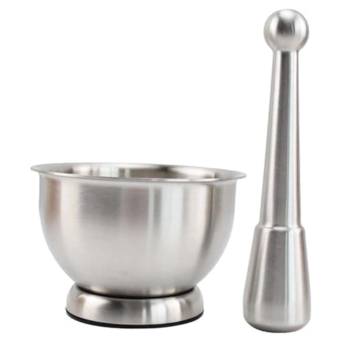 Image of DimyFew Stainless Steel Pestle And Mortar Bowl Garlic Pounder for Chutney Spice Nuts