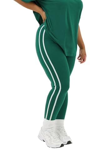 Image of Yours Active Curve Side Stripe Leggings - Women's - Plus Size Curve Green