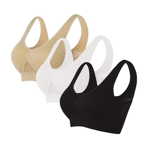 Image of 3 Pack Sports Bras Womens Push Up Wirefree Yoga Bra with Removable Pads Summer Mesh Breathable Comfort Bras Multipack Seamless Bra Vest Crop Tops for Yoga Running Jogging Gym