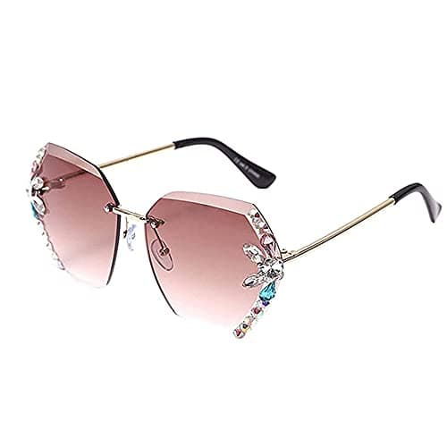 Image of LYAART Vintage Fashion Rimless Crystal Sunglasses,Crystal Cutting Lens Sunglasses for Woman,Sparkling Crystal Sunglasses (pink)