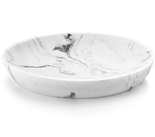 Image of Luxspire Marble Soap Dish - Oval Soap Bar Plate & Sponge Holder for Bathroom Vanity, Shower, Sink or Counter Top, White