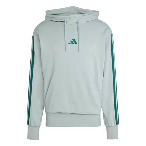 Image of adidas Men's ESSENTIAL THREE STRIPES FRENCH TERRY HOODIE, Wonder Sage/collegiate green, L