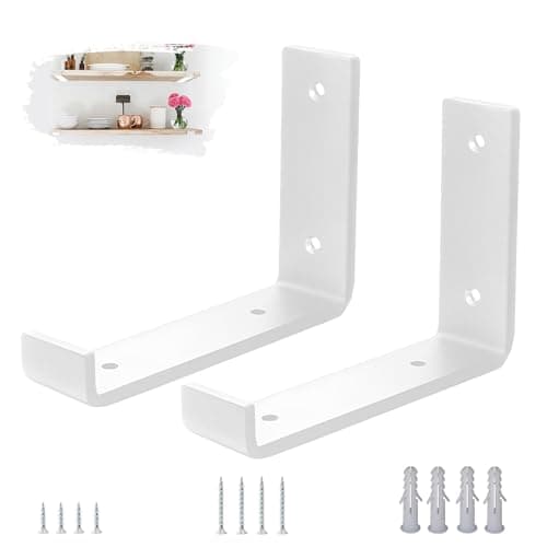 Image of VTOPVMAX 2 Pack Heavy Duty Shelf Brackets with Lips for Scaffold Boards, 5mm Thick Steel L-Shaped Modern White Wall Supports, 6"x4" (15x10cm) Shelving Brackets Kit