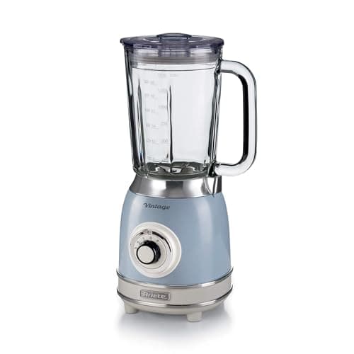 Image of Ariete Vintage 58305 Glass Jug Blender, 1000W, 1.5 Litre Capacity Glass Jug, 4 Speeds + Pulse, Ice Crush Function, Anti Slip Feet, Stainless Steel Blades, Blue
