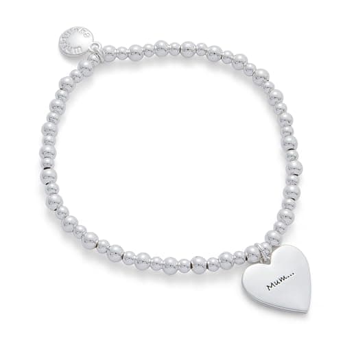 Image of equilibrium Silver Plated Mum Heart Charm Beaded Bracelet, Sentiment Collection
