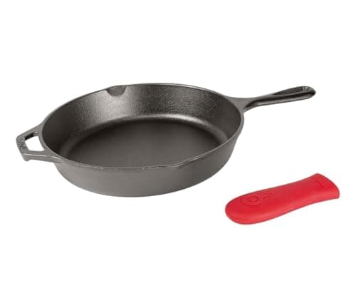 Image of Lodge Cast Iron Skillet, Pre-Seasoned with Silicone Hot Handle Holder , 10.25 Inch Dia, Black/Red Silicone (L8SK3ASHH41B)