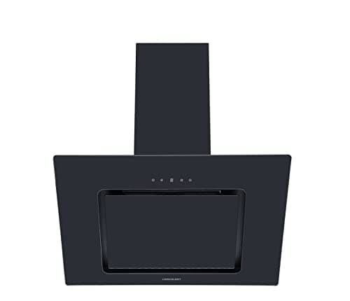 Image of Cookology VER705BK/A++ 70cm Black Angled Glass Chimney Cooker Hood | Touch Controls