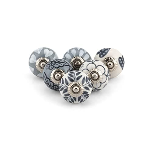 Image of Craft Trade Grey Door Cabinet Knobs for Dresser Drawer Vintage Closet Ceramic Knob Pull Handles Cupboard Wardrobe Knobs for Kitchen Furniture Home Décor - Pack of 06