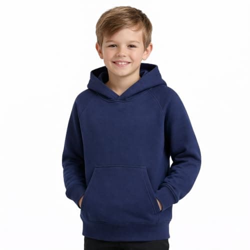 Image of Active Star Kids Plain Pullover Hoodie, Boys Girls Casual Warm Fleece Lined Long Sleeve Hooded Sweatshirt 300 GSM School PE Jumper Hooded Top For Children Age 7-14 Years, (Navy - 11-12 Years)