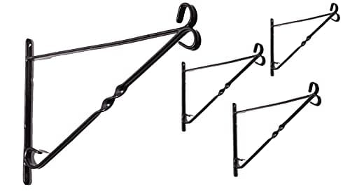 Image of DIVCHI Pack of 4 Garden Hanging Basket Metal Wall Bracket - Twisted - UP to 14" Baskets (14-Inch, Black)