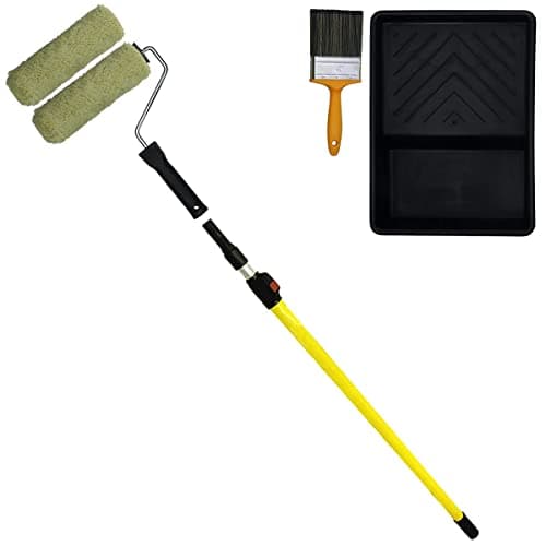 Image of Twin Head Heavy Duty Masonry Paint Roller & Brush Set with Extension Pole Home Improvement