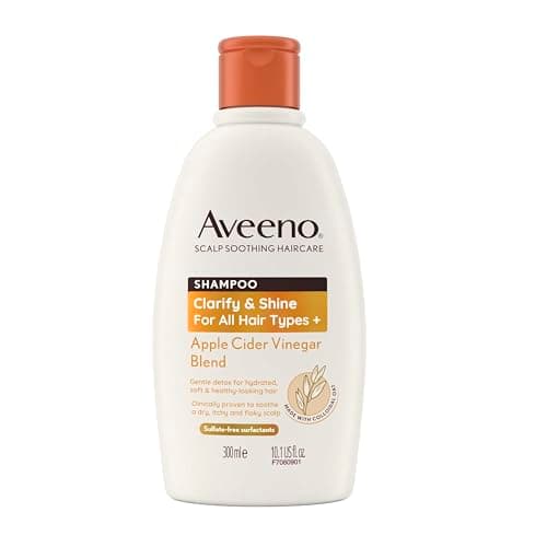 Image of Aveeno Scalp Soothing Haircare Clarify & Shine Shampoo, Apple Cider Vinegar Blend, for All Hair Types, Soothes Dry, Itchy & Flaky Scalp, Clinically Proven, Sulfate Free, 300ml